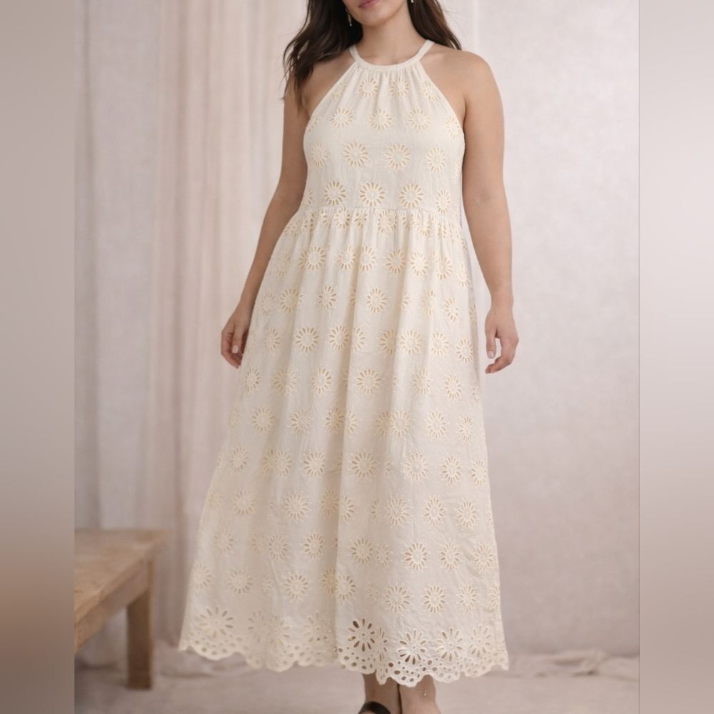 Madewell Cream Eyelet Halter Maxi Dress NWOT